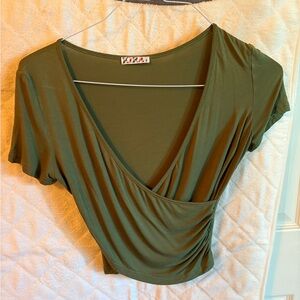 Stylish Olive V-Neck Crop Top